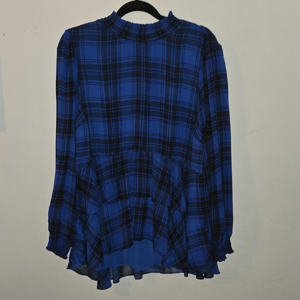 Torrid Blue Black Boxy Ruffled Blouse